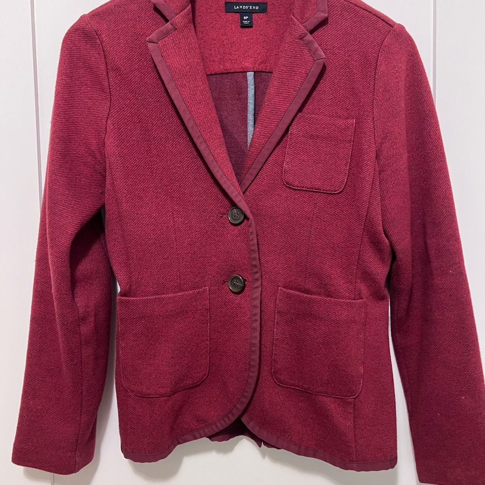 Lands' End Burgundy Blazer Tailored Knit Jacket 8P